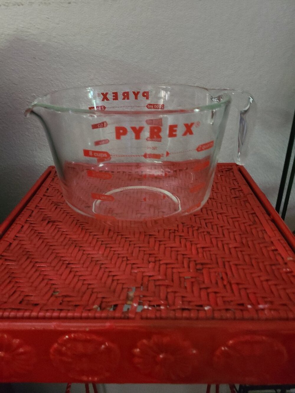 Vtg Pyrex Measuring 8 Cup Glass 64oz Red Lettering 2 Qt Batter Bowl Corning USA